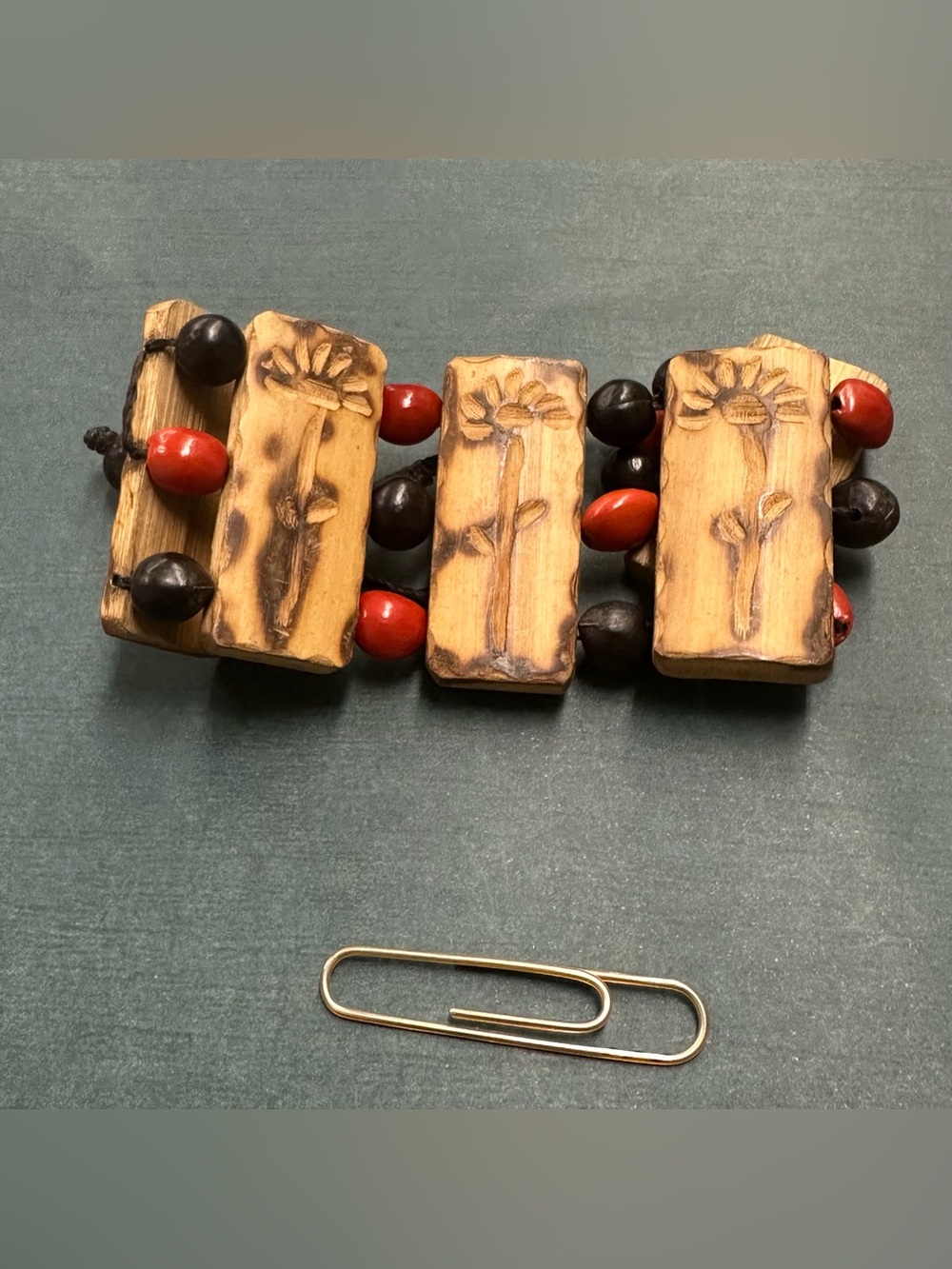 Flower Carved Wood Seed Tribal Drawstring Bracelet B11